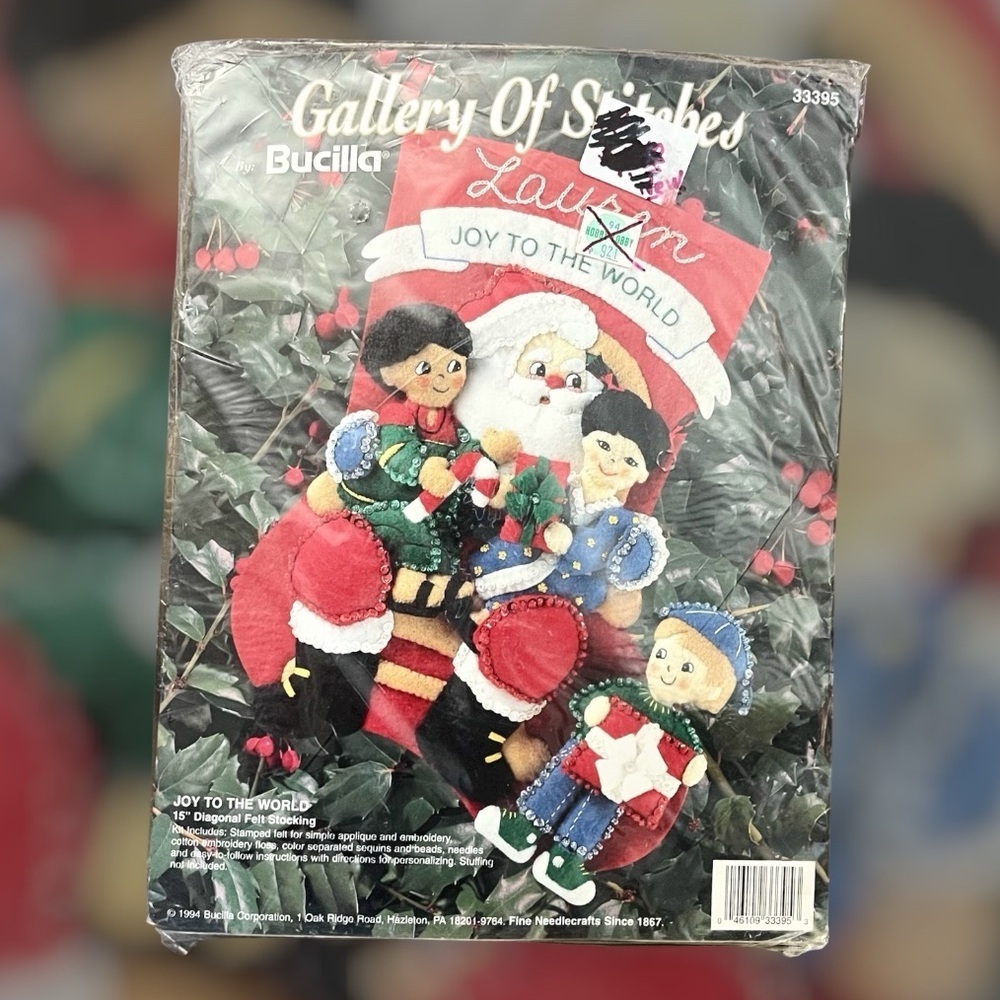 NIP Bucilla Gallery Of Stitches 15" Christmas Stocking “Joy to the World” #33395 - Picture 1 of 3